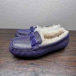 Ugg Ann Marie Purple Glitter Bow Sheepskin Slipper Shoe Girls Size 2 1003086K